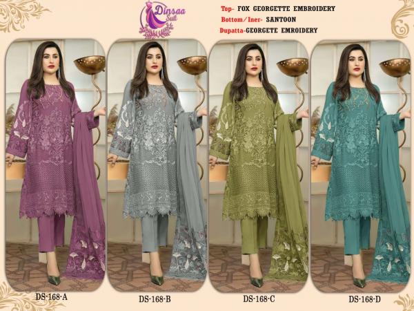 Dinsaa 168 Embroidery Georgette Pakistani Suit Collection